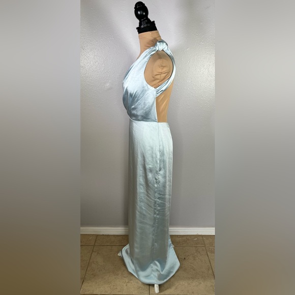 Baby Blue satin one shoulder open back long gown S wedding guest gala formal - Picture 6 of 15